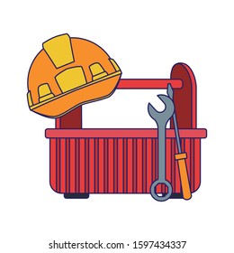 tools box and safety helmet over white background, vector illustration
