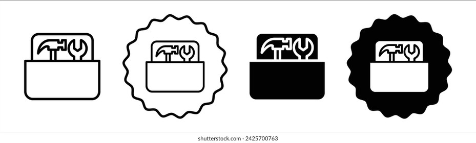 Tools box set in black and white color. Tools box simple flat icon vector