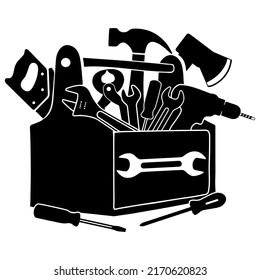 Tools box silhouette,Tools box vector,black tools box,toolbox for carpentry logo,Construction tools and elements silhouette