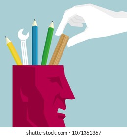 Tools in the brain, A ruler in the hand, Put into the brain.