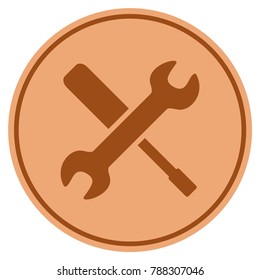 Tools bronze coin icon. Vector style is a copper flat coin symbol.