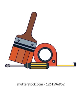 tools brush measurement tape and screwdriver tool equipment