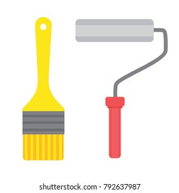 Tools. brush and roller to paint isolated on white background.