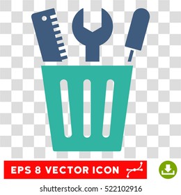 Tools Bucket EPS vector pictogram. Illustration style is flat iconic bicolor cobalt and cyan symbol on white background.