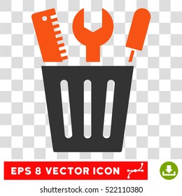 Tools Bucket EPS vector pictogram. Illustration style is flat iconic bicolor orange and gray symbol on white background.