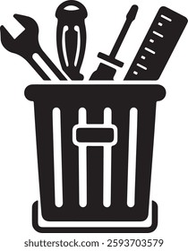 Tools bucket  and Setup Bucket icon vector. tool bar , tool box Style is flat icon symbol, black color, white background.
