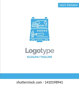 Tools, Building, Construction, Repair, Box Blue Solid Logo Template. Place for Tagline