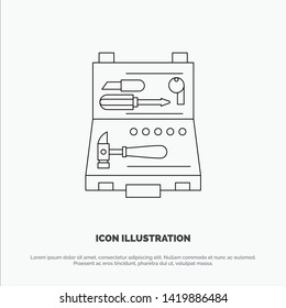 Tools, Building, Construction, Repair, Box Line Icon Vector