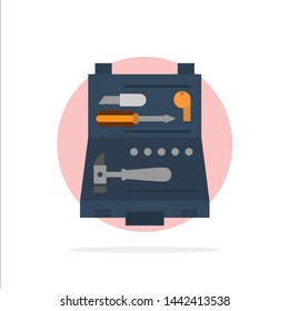 Tools, Building, Construction, Repair, Box Abstract Circle Background Flat color Icon