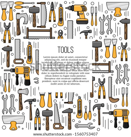 Tools card concept. Vector repairing illustration in flat style for design and web.