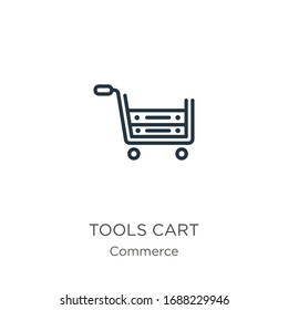 Tools cart icon. Thin linear tools cart outline icon isolated on white background from commerce collection. Line vector sign, symbol for web and mobile