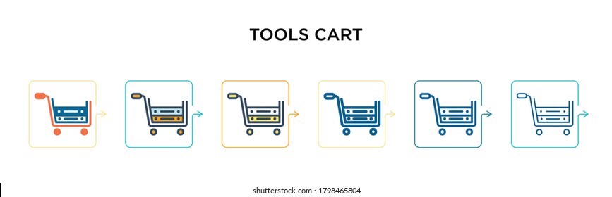 Tools cart vector icon in 6 different modern styles. Black, two colored tools cart icons designed in filled, outline, line and stroke style. Vector illustration can be used for web, mobile, ui