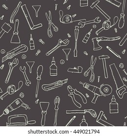 Tools chalk white doodle drawing mechanical locksmith seamless pattern