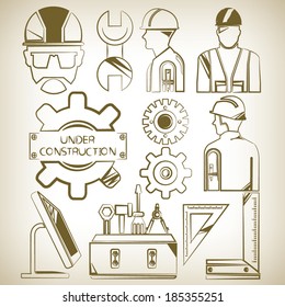 tools and civil engineering icons set