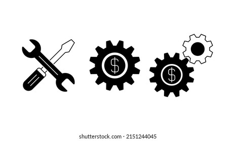 Tools cogwheel service icons black and white vector illustration. Isolated on white background