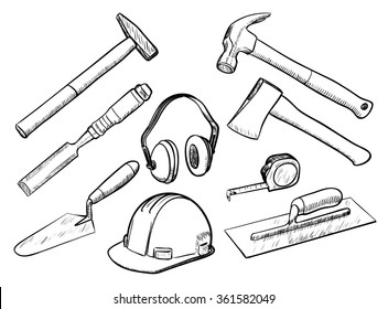 Tools collection in black and white