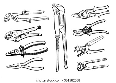 Tools collection in black and white