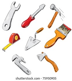 Tools collection. Build and repair instruments in sketch style