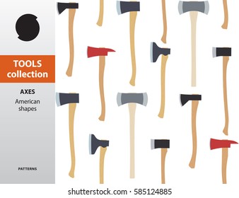TOOLS COLLECTION. Pattern with axes. American shapes. Color