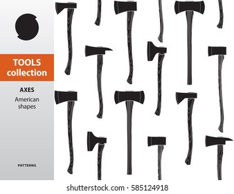 TOOLS COLLECTION. Pattern with axes. American shapes. Monochrome