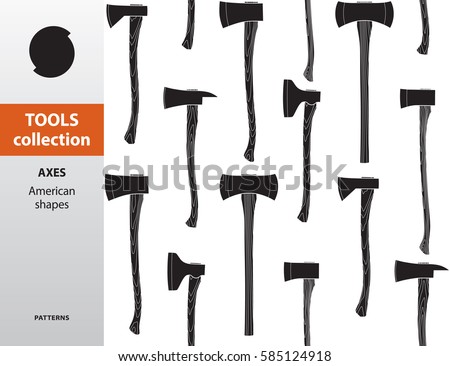TOOLS COLLECTION. Pattern with axes. American shapes. Monochrome