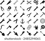 tools collection vector icons, flat tools trendy design.