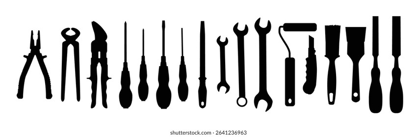 Tools collection vector silhouette set