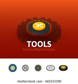 Tools color icon, vector symbol in flat, outline and isometric style isolated on blur background