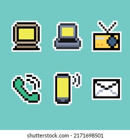 Herramientas de comunicación en el paquete de iconos de arte de píxeles