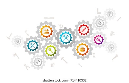 Tools concept illustration with icons and gear