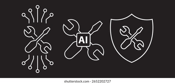 tools connected artificial intelligence ai circuity board negative icon vector image