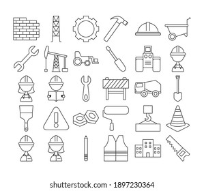 tools and construction collection over white background, line style, vector illustration