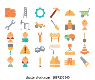 tools and construction collection over white background, flat style, vector illustration