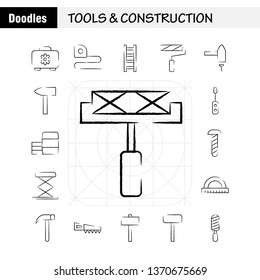Tools And Construction Hand Drawn Icon Pack For Designers And Developers. Icons Of Box, Case, Cog, Construction, Construction, Measure, Tape, Tape Vector