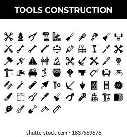 tools construction icon set include hydrant, pliers, drill, pan tone, screwdriver, wrenches, helmet, hammer, roller, sign, delimiter, cone, vise, compressor, clamp, shield, screw, nail