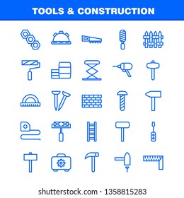 Tools And Construction Line Icon Pack For Designers And Developers. Icons Of Box, Case, Cog, Construction, Construction, Measure, Tape, Tape Vector