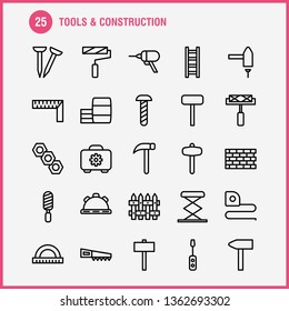 Tools And Construction Line Icon Pack For Designers And Developers. Icons Of Box, Case, Cog, Construction, Construction, Measure, Tape, Tape Vector