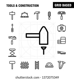 Tools And Construction Line Icon Pack For Designers And Developers. Icons Of Box, Case, Cog, Construction, Construction, Measure, Tape, Tape Vector