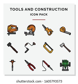 Tools and Construction line icons set vector illustration