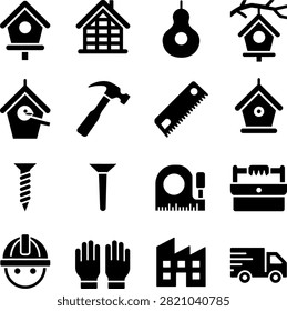 tools and construction related items for projects and home improvement vector icons set