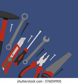 tools for construction and repair are located in the corner of the composition