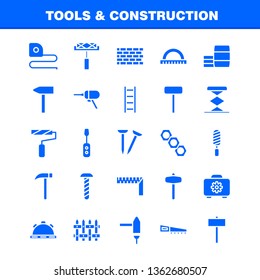 Tools And Construction Solid Glyph Icon Pack For Designers And Developers. Icons Of Box, Case, Cog, Construction, Construction, Measure, Tape, Tape Vector
