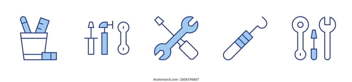 tools, dentist tools, repair tools. Tools Icon vector illustration. Line Duotone style. Editable stroke.
