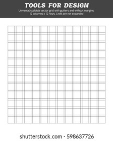 Tools for design. Universal scalable vector grid with gutters and without margins. 12 columns x 12 rows. Lines are not expanded. It can be used for alignment of design elements for screen and print