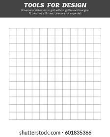 Tools for design. Universal scalable vector grid without gutters and margins. 12 columns x 12 rows. Lines are not expanded. It can be used for alignment of design elements for screen and print svg