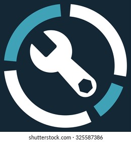 Tools Diagram vector icon. Style is bicolor flat symbol, blue and white colors, rounded angles, dark blue background.
