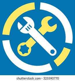 Tools Diagram vector icon. Style is bicolor flat symbol, yellow and white colors, rounded angles, blue background.