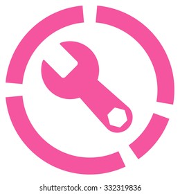 Tools Diagram vector icon. Style is flat symbol, pink color, rounded angles, white background.