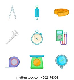Tools for different kind of calculations icons set. Cartoon illustration of 9 tools for different kind of calculations vector icons for web