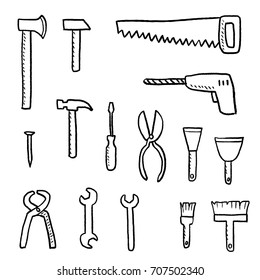 Tools for DIY works - vector hardware tools set.